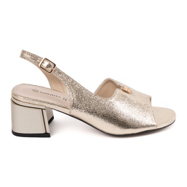 Goodin Sandalias doradas de gamuza Tacones de oro dorado