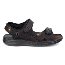 KOMODO Sandalias de cuero de 552k para hombres con velcro - Perfecto para el verano para hombres activos negros