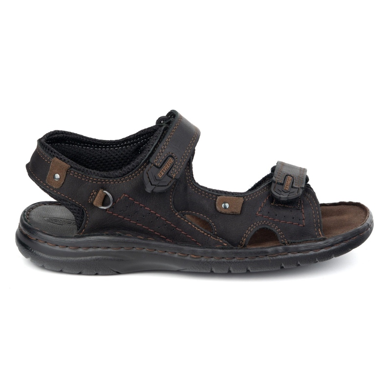 KOMODO Sandalias de cuero de 552k para hombres con velcro - Perfecto para el verano para hombres activos negros