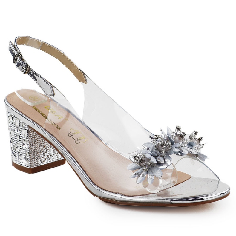 Sandalias de mujer transparentes en un puesto con circones de circonitos Silver S.Barski MR51-725 plata