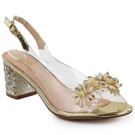 S.Barski Sandalias de mujeres transparentes en un puesto con circones Złote S. Barski MR51-725 dorado