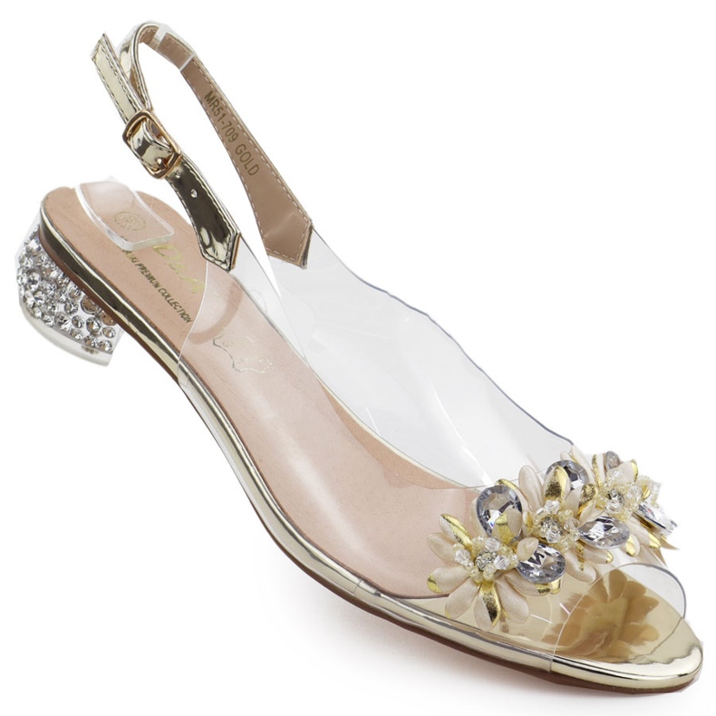 S.Barski Tacones altos de mujeres transparentes con Zircons de Złote S. Barski dorado