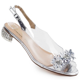 S.Barski Tacones altos de mujeres transparentes con circones de circones Srebrne S. Barski MR51-709 plata