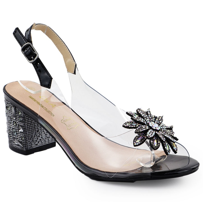 S.Barski Sandalias de mujeres transparentes en el pilar con circones de circones Czarne S. Barski MR51-002 negro