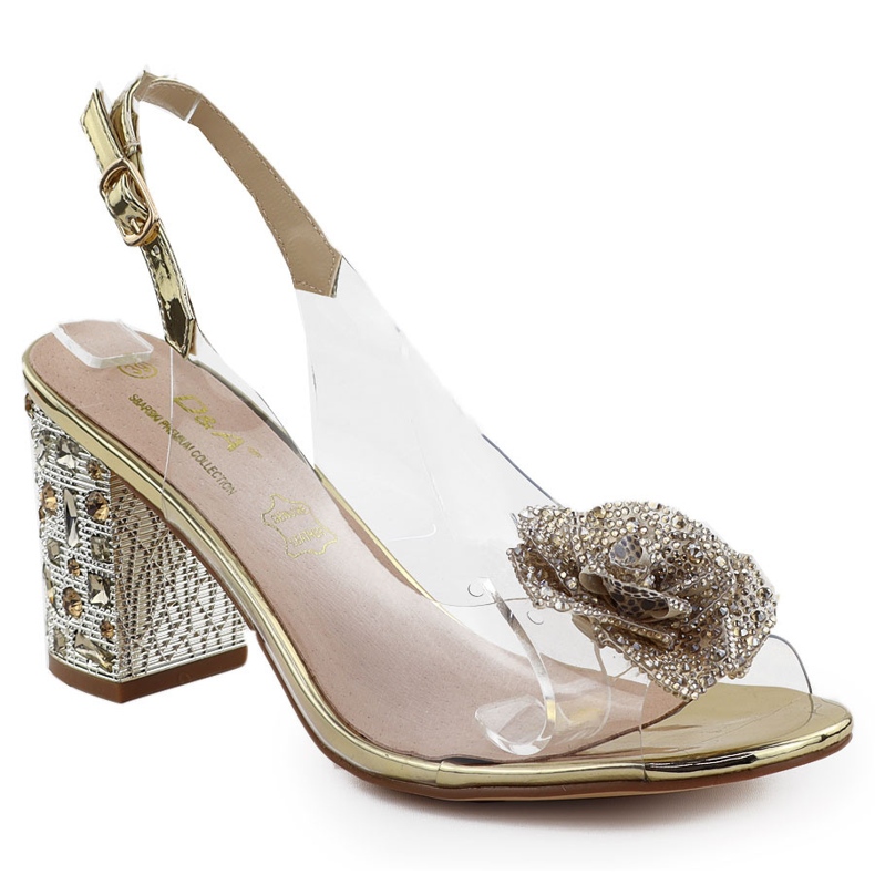 S.Barski Sandalias de mujeres transparentes en el puesto con circonitos Złote D&amp;A por S. Barski MR51-702 dorado