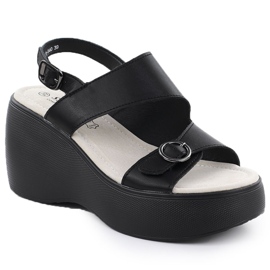 S.Barski Sandalias de cuña de cuero Black S. Barski LR51-540 negro