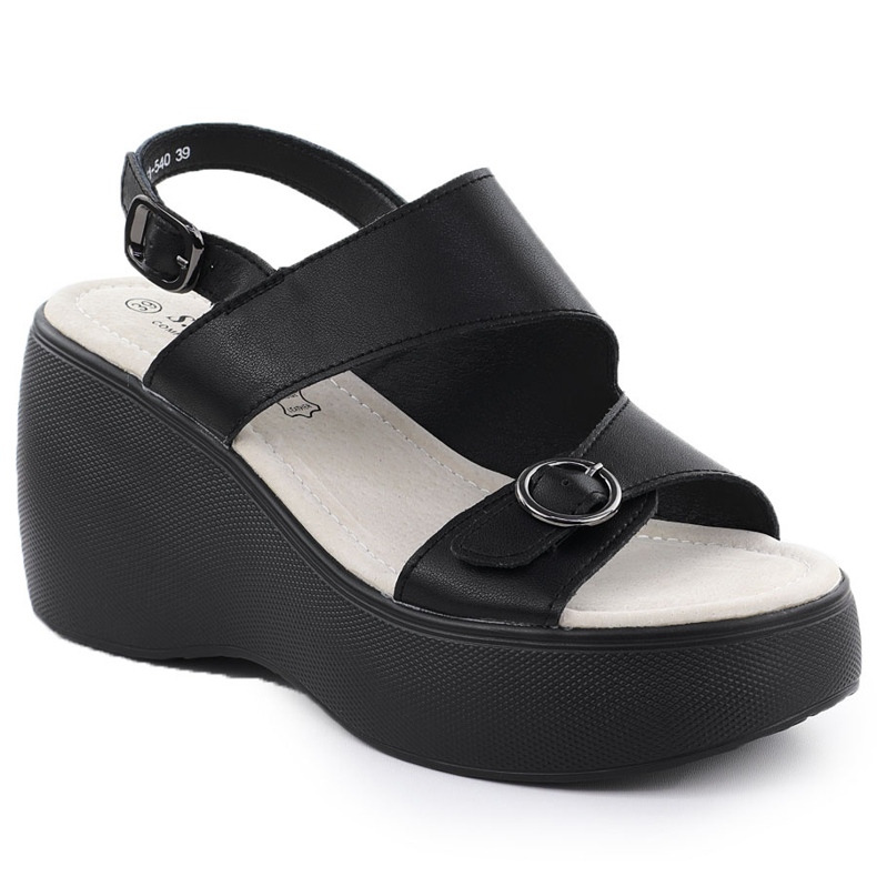 S.Barski Sandalias de cuña de cuero Black S. Barski LR51-540 negro