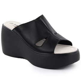 S.Barski Godas de cuero para mujeres en las cuñas negras S. Barski LR51-541 negro
