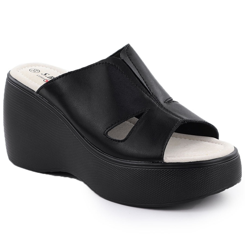 S.Barski Godas de cuero para mujeres en las cuñas negras S. Barski LR51-541 negro