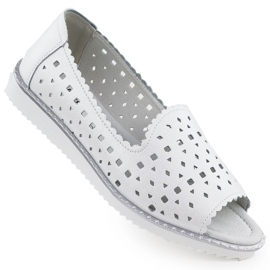 S.Barski Zapatos de cuero para mujeres Toe Openwork White Pearl S. Barski LR51-922 blanco