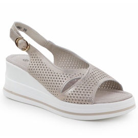 S.Barski Sandalias de cuero para mujeres abiertas en el Złote S. Barski LR51-660 Cuñas dorado