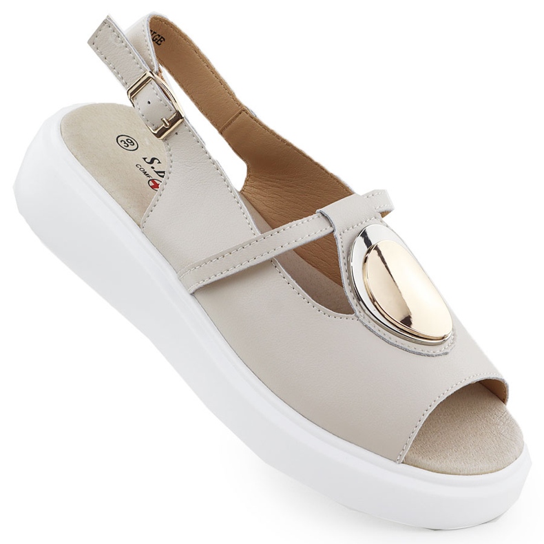 Sandalias de cuero para mujeres en la plataforma Beige S.Barski GR51-603