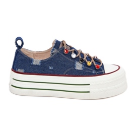 Zapatillas para mujeres en la plataforma Goe RR2N4103 Navy Blue azul