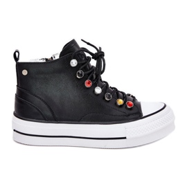 GOE RR2N4101 zapatillas de cuero alto para mujeres negro