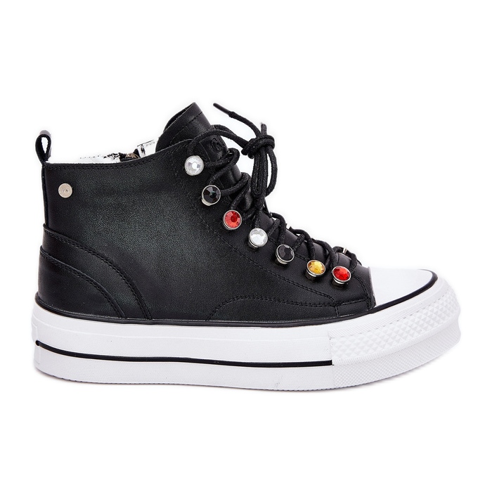 GOE RR2N4101 zapatillas de cuero alto para mujeres negro