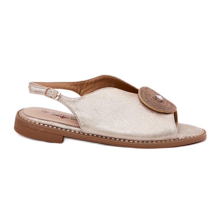 S.Barski Sandalias de mujeres brillantes Detalle decorativo S. Barski KV51-012 Zlotys dorado