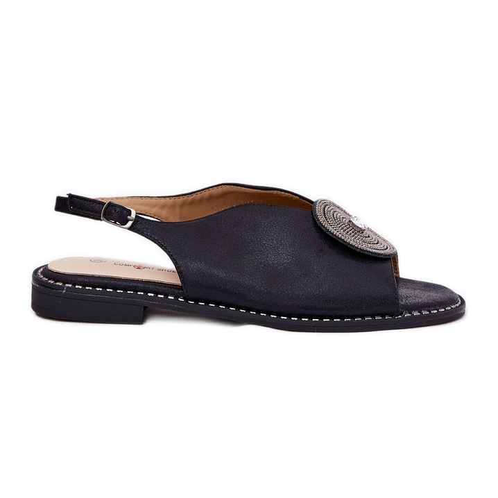 S.Barski Sandalias de mujeres brillantes Detalle decorativo S. Barski KV51-012 Negro