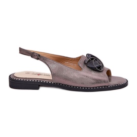 S.Barski Sandalias de mujeres brillantes con un adorno S. Barski KV51-006 Gray gris S.Barski Sandalias de mujeres brillantes con un adorno S. Barski KV51-006 Gray gris