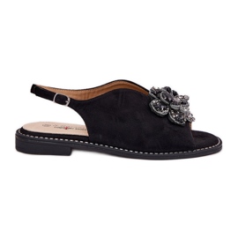 S.Barski Sandalias para mujeres de tacón plano con un adorno S. Barski KV27-001 Negro