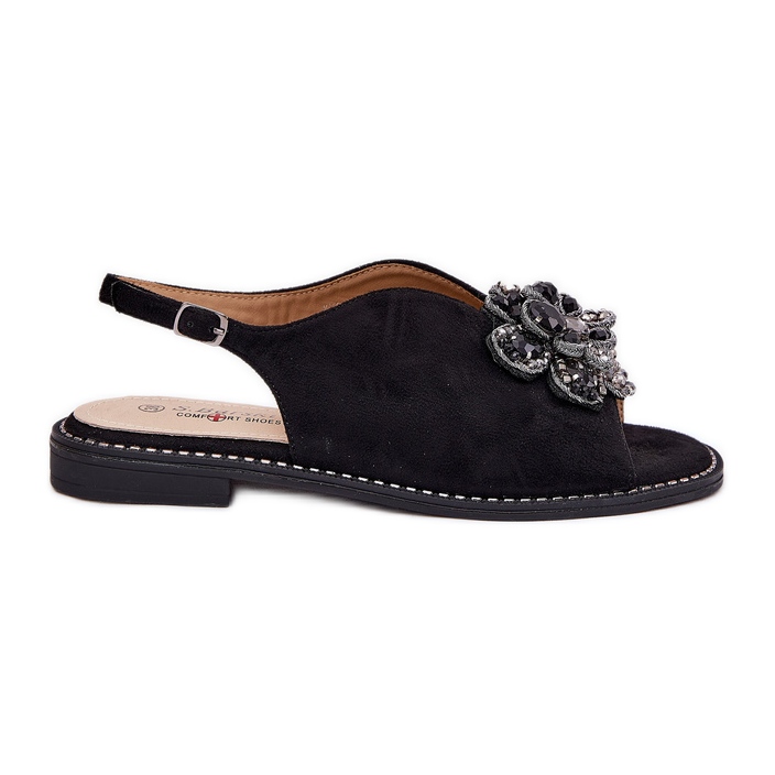 S.Barski Sandalias para mujeres de tacón plano con un adorno S. Barski KV27-001 Negro