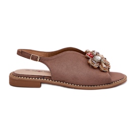 S.Barski Sandalias para mujeres de tacón plano con un adorno de S. Barski KV27-001 Beige oscuro