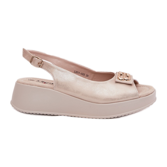 S.Barski Sandalias de cuero para mujeres en cuña con un detalle decorativo de S. Barski LR51-593 Oro dorado