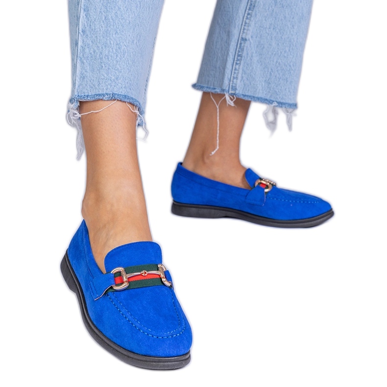 Mocasines azules de Ekozamsz con una decoración dorada Mocasines azules de Ekozamsz con una decoración dorada