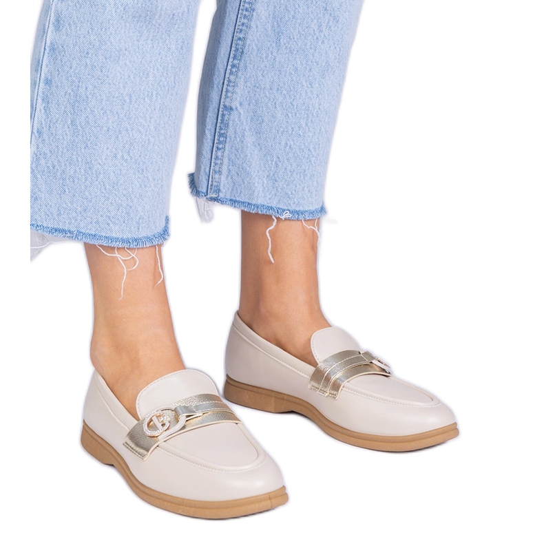 Mocasines beige eco -leather con circones