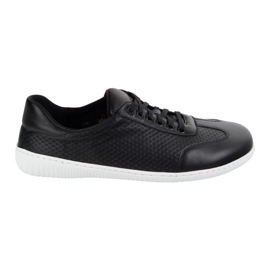 Olivier Zapatos de cuero minimalista de hombres descalzos 0742WK negro presionado