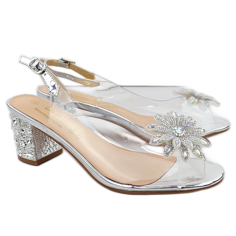 Sandalias de mujer transparentes en un puesto con circones de circones Silver S.Barski MR51-002 plata Sandalias de mujer transparentes en un puesto con circones de circones Silver S.Barski MR51-002 plata