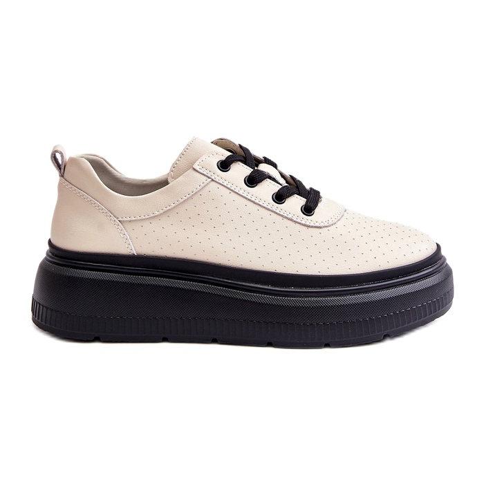Zapatos deportivos para mujeres en la plataforma Beige de cuero natural 41470 Vinceza