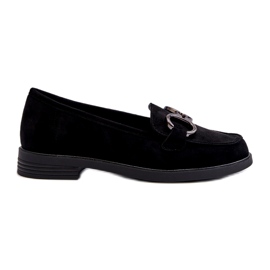 Vinceza Mocasines de gamuza para mujeres con decoración inserta de cuero negro