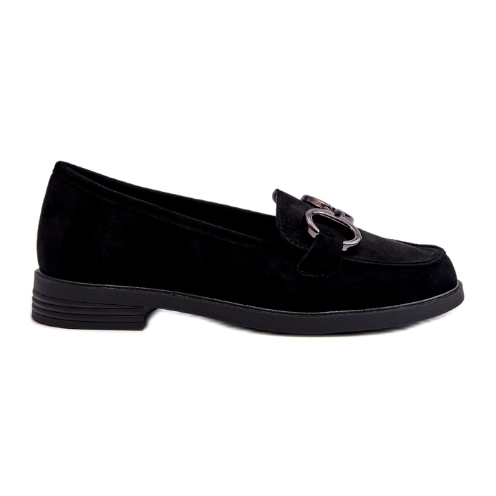 Vinceza Mocasines de gamuza para mujeres con decoración inserta de cuero negro Vinceza Mocasines de gamuza para mujeres con decoración inserta de cuero negro