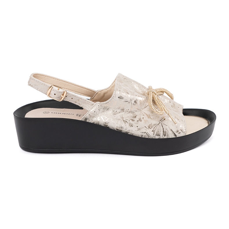 Goodin Sandalias de cuña beige ligeras con un inserto de cuero