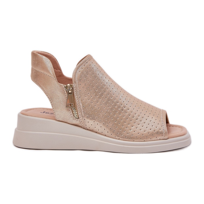 Jezzi Sandalias de mujer con cuña dorada dorado