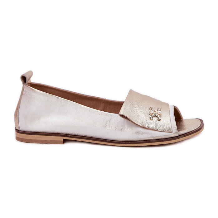 Ballerinas elegantes de cuero con dedos desnudos Zazoo 1865 Zloty Limpiado dorado