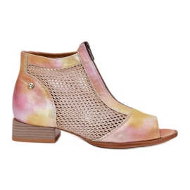 Botas de cuero para mujer de tacón plano con dedos desnudos Maciejka 06413-15 Pink-Orange rosado