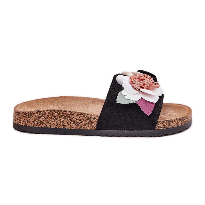 Evento Chanclas para mujeres con flores en la plataforma de corcho negro