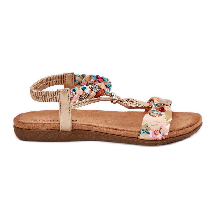 Sandalias de mujeres planas con cinturón trenzado y decoración Artiker 56C1316 PLN dorado