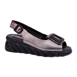 Sandalias de cuero para mujeres con una cuña con decoración Artiker 56C2158 Grafito plata
