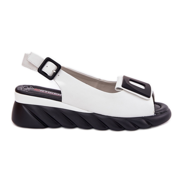 Sandalias de cuero para mujeres con una cuña con decoración Artiker 56C2157 White blanco