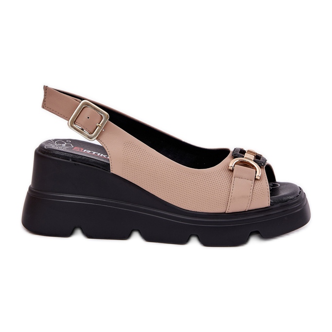 ARTIKER Sandalias de cuero para mujeres en cuña y plataforma con decoración artker 56c2209 beige