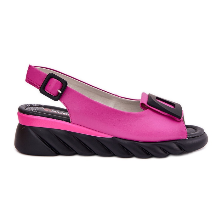 ARTIKER Sandalias de cuero para mujeres con una cuña con decoración Artker 56C1571 FUCHSIA rosado