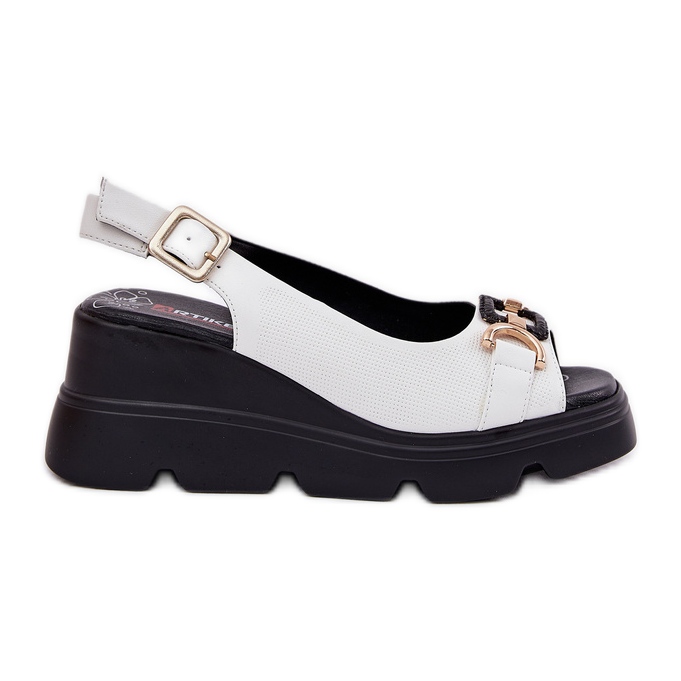 ARTIKER Sandalias de cuero para mujeres en cuña y plataforma con decoración Artker 56C1588 White blanco