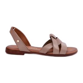 Zazoo 40185 cómodas sandalias de beige oscuro de cuero de cuero