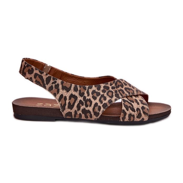 Zazoo Sandalias de cuero para mujeres Leopardo marrón leopardo beige