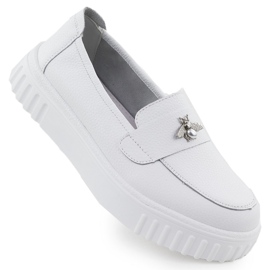 Zapatos de cuero para mujeres mocasines blancos Vinceza 93204