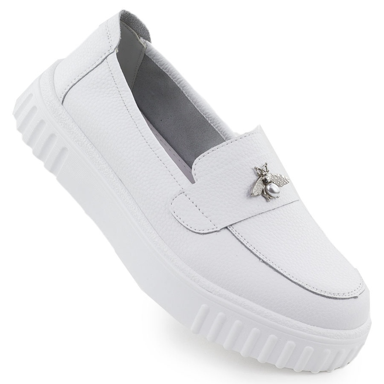 Zapatos de cuero para mujeres mocasines blancos Vinceza 93204