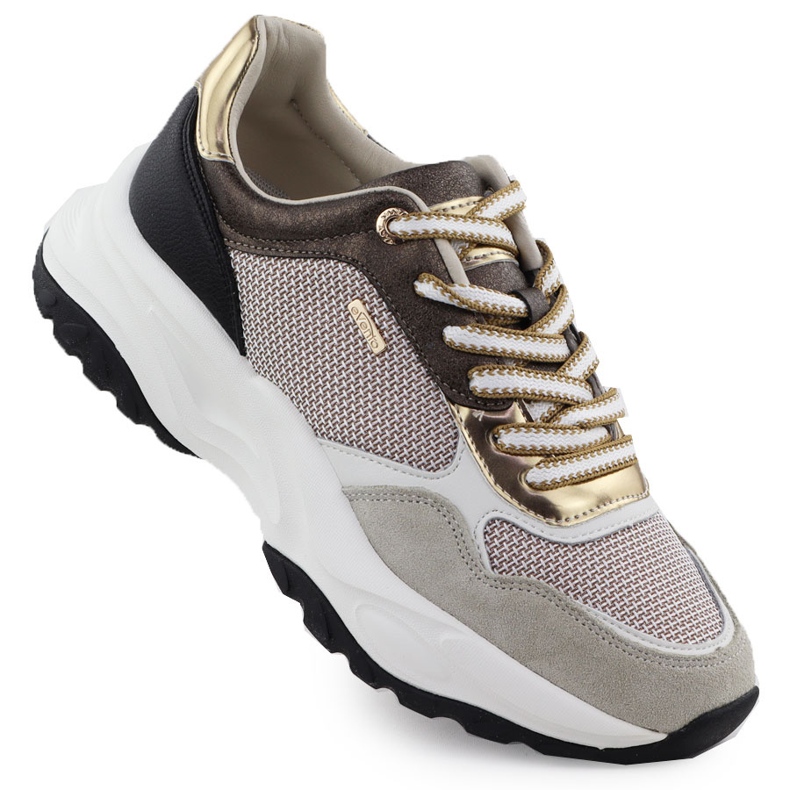 Zapatillas de cuero femenino beige evento 8234 gris