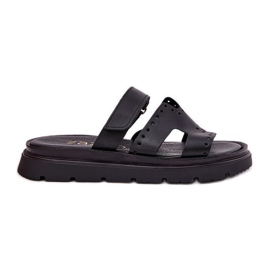 Zapatillas de cuero natural para mujeres en la plataforma Zazoo 40440 Negro